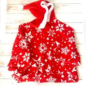 Christmas Poncho Fleece Wearable Blanket Santa Snowflake Print Red White NEW
